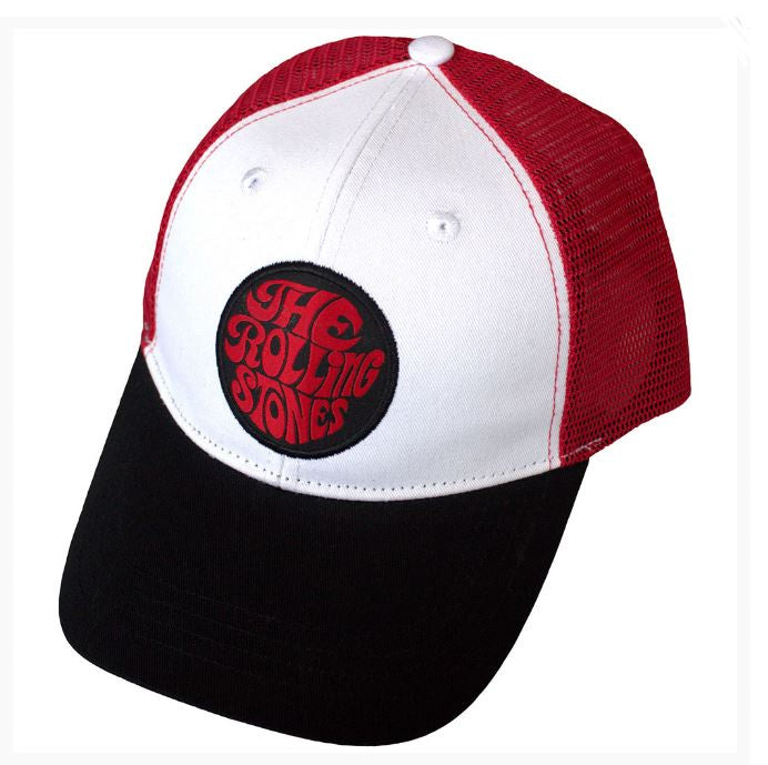 The Rolling Stones Unisex Mesh Back Cap - 70s Logo Emblem (Black, Red & White)