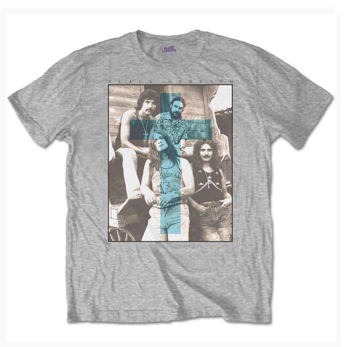 Black Sabbath Unisex T-Shirt - Blue Cross (Grey)