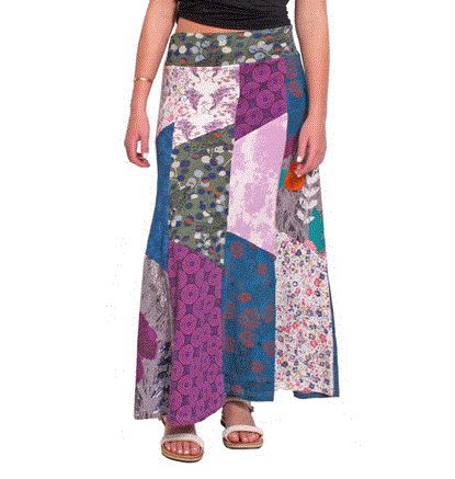 Printed Cotton Knit Long Patchwork Skirt 2196
