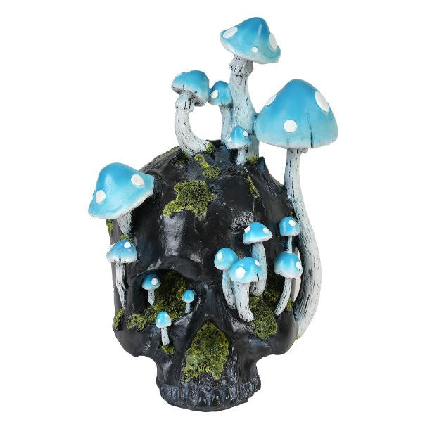 Black Skull w/Blue Mushrooms Statue 16270