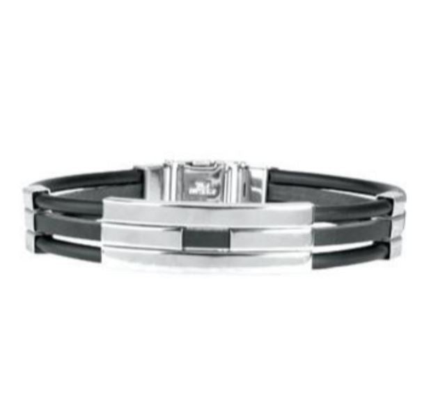 Triple Black Cord Bracelet - Stainless Steel