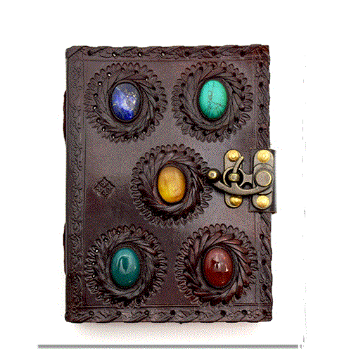 Leather Embossed Journal w/5 Big Chakra Stones