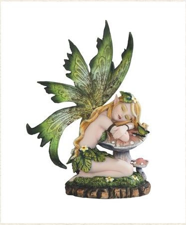 Green Fairy Sleeping on Mushroom Statue 91695