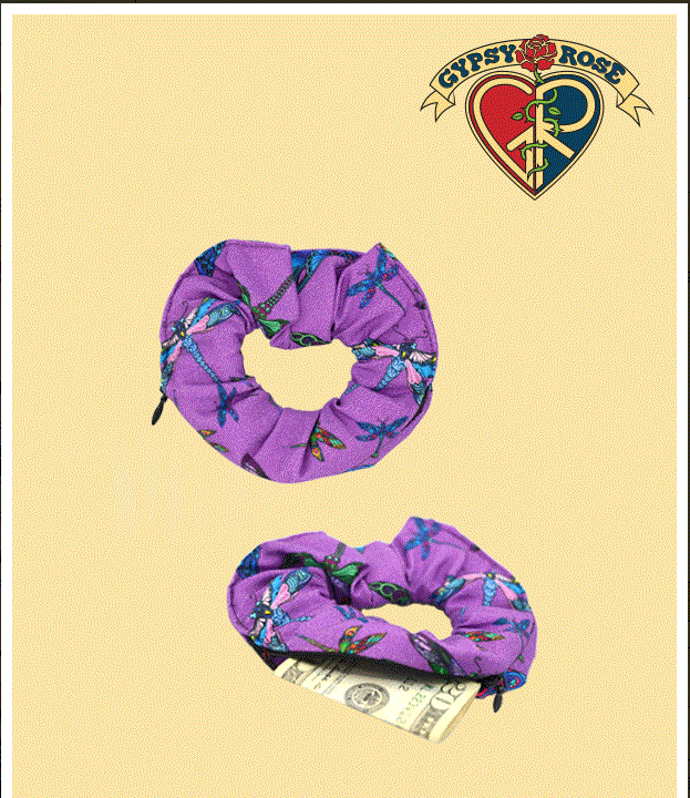 Gypsy Rose - Cotton Dragonfly Print Secret Pocket Scrunchie