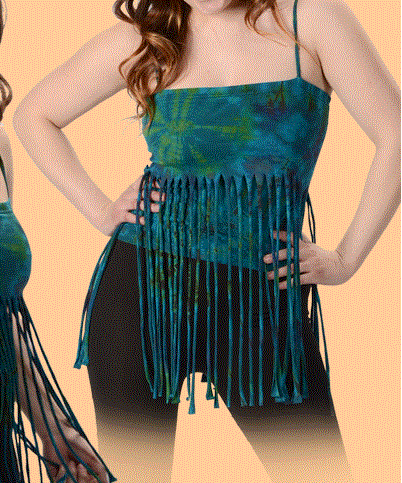 Gypsy Rose - Electric Lady Long Fringe Tye Dye Spandex Blend Midriff String Top