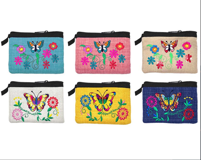 Embroidered Butterfly Floral Ecuadorian Coin Purse Pouch