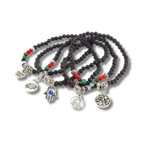 Lava Chakra Charm Healing Bracelet - 4MM