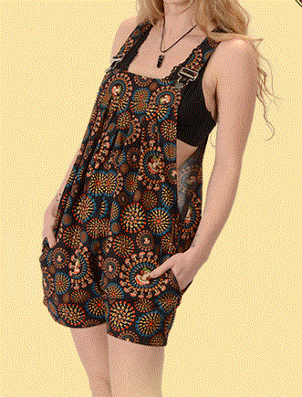 Gypsy Rose - Cotton Mushroom Burst Print Short Overalls