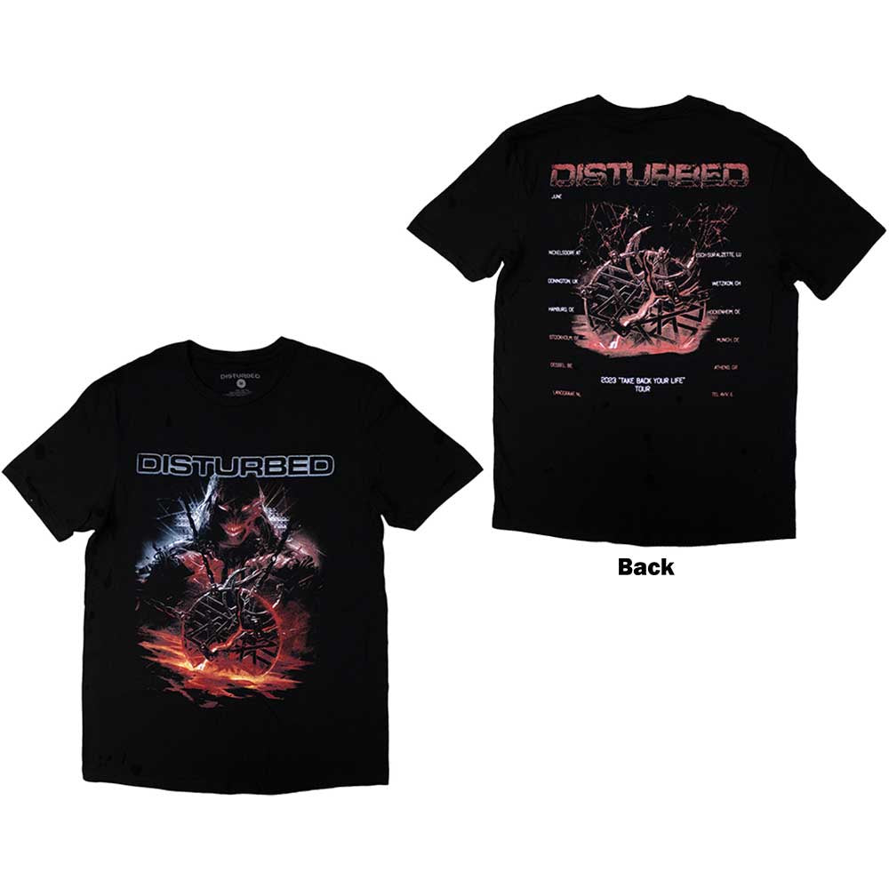 Disturbed Unisex T-Shirt - European Tour '23 Medallion Back Print & Ex-Tour