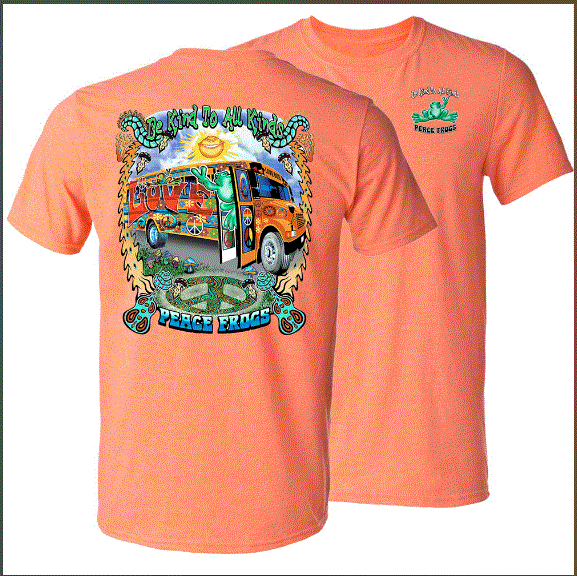 Peace Frogs Love Bus Frog Heather Orange T-Shirt
