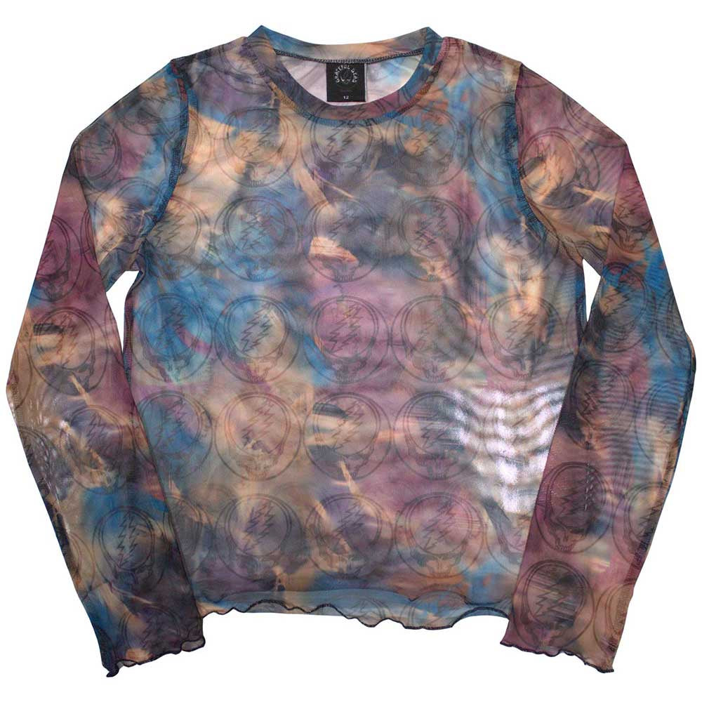 GRATEFUL DEAD LADIES LONG SLEEVE CROP TOP: STEALY AOP (PURPLE) (MESH)