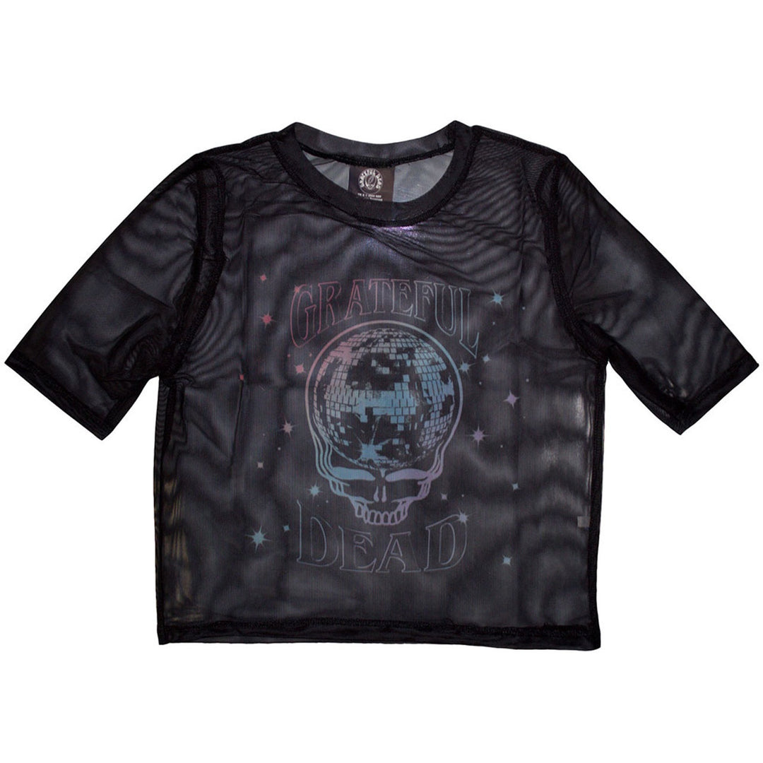 Grateful Dead Ladies Crop Top: Stealy Glitter Ball (Black) (Mesh)