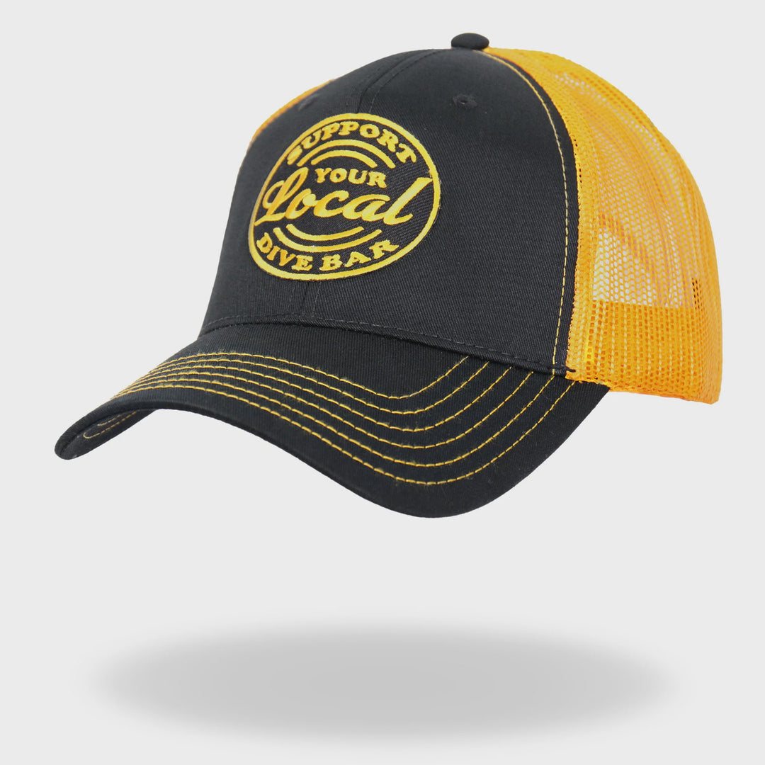 Hot Leathers Black And Yellow Trucker Hat Local Dive Bar GSH1048