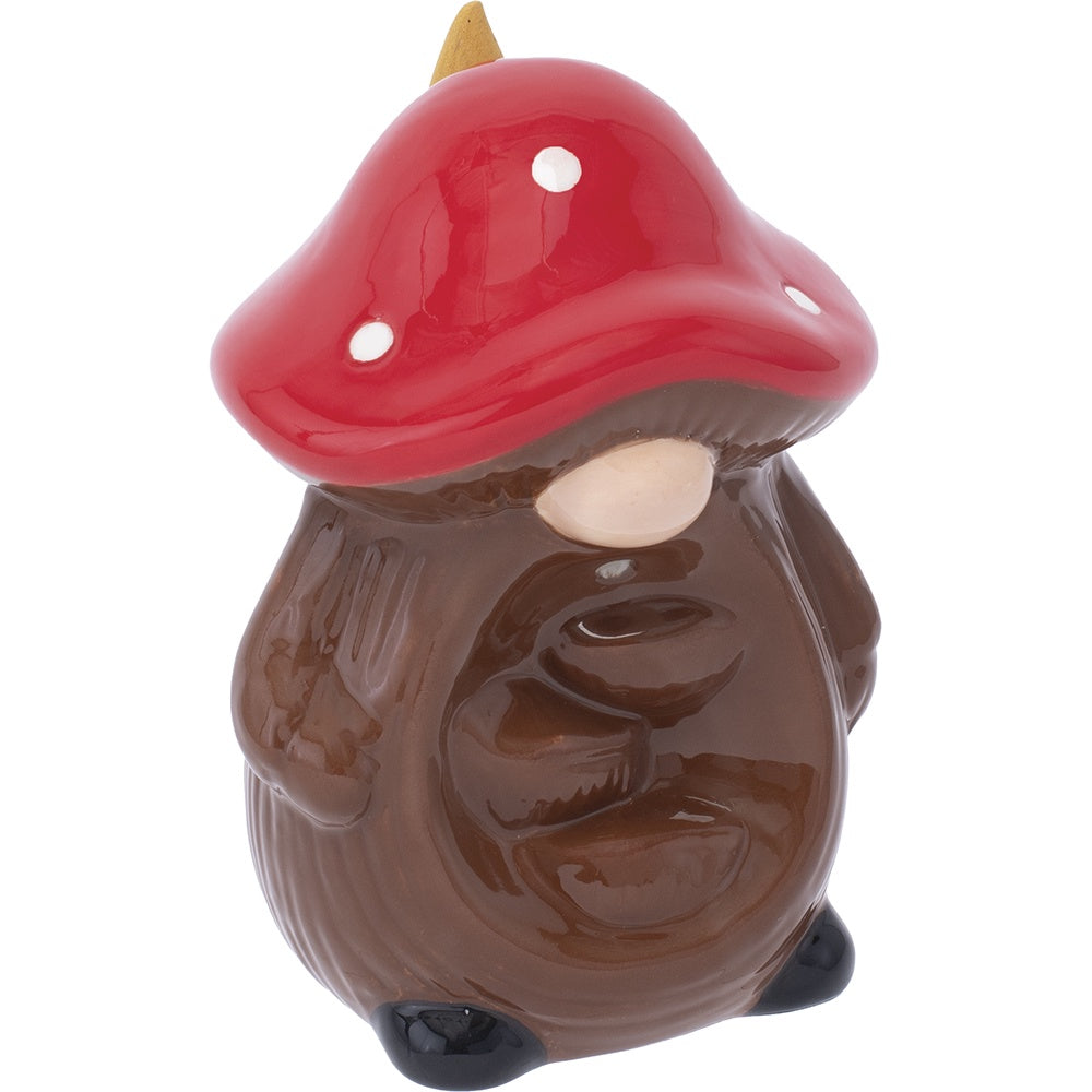 Red Mushroom Gnome Ceramic Backflow Burner 4.75"