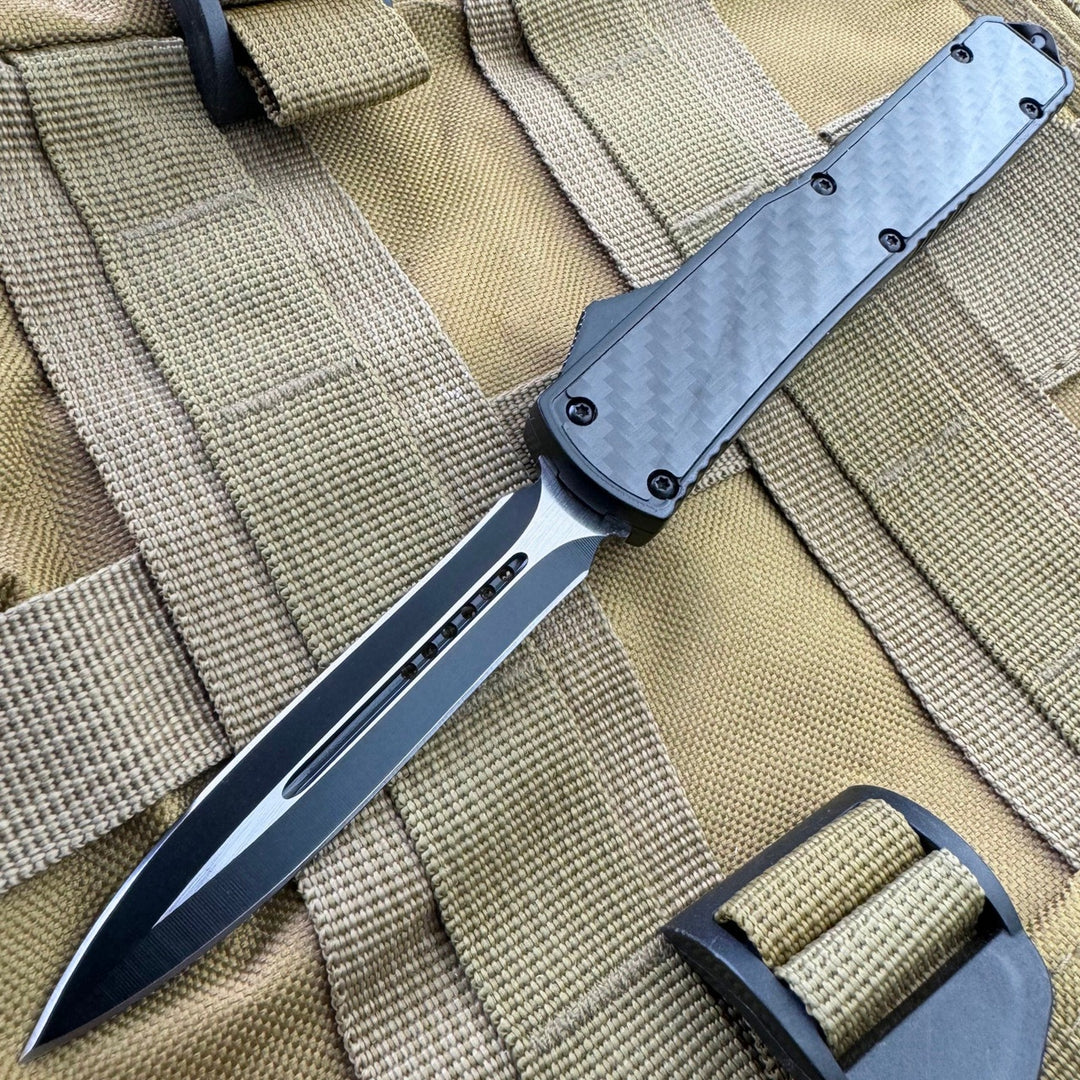 8.5" Carbon Fiber Assailant OTF Automatic Dagger Blade Knife