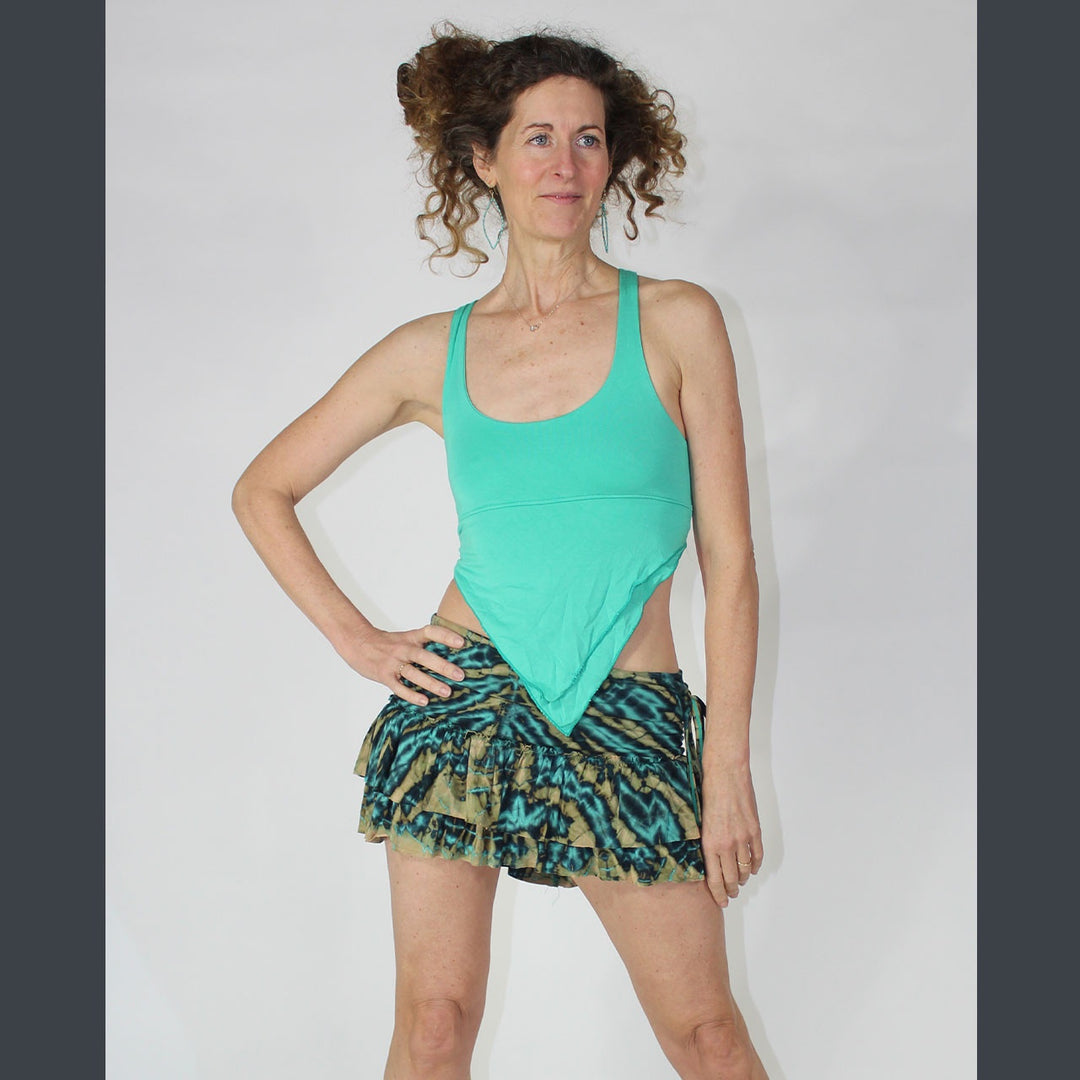 CARIBBEAN SEA SKIRT Rayon Spandex Tie Dye Double Ruffle Micro Skirt