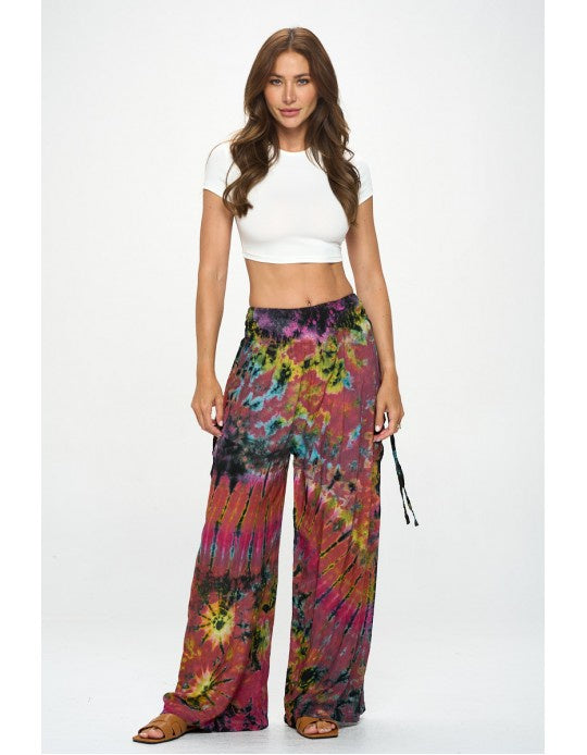 Rayon Tie Dye Elastic Waist Pants