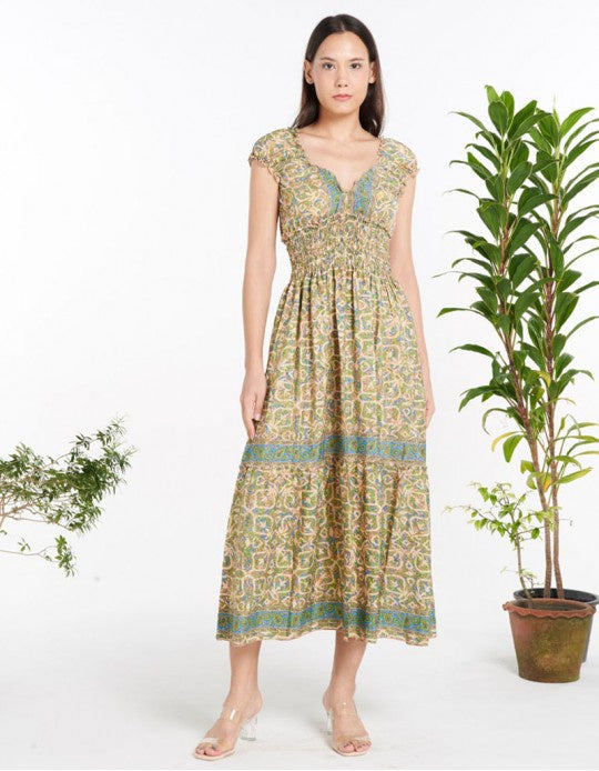 Polysilk Cap Sleeve Long Dress