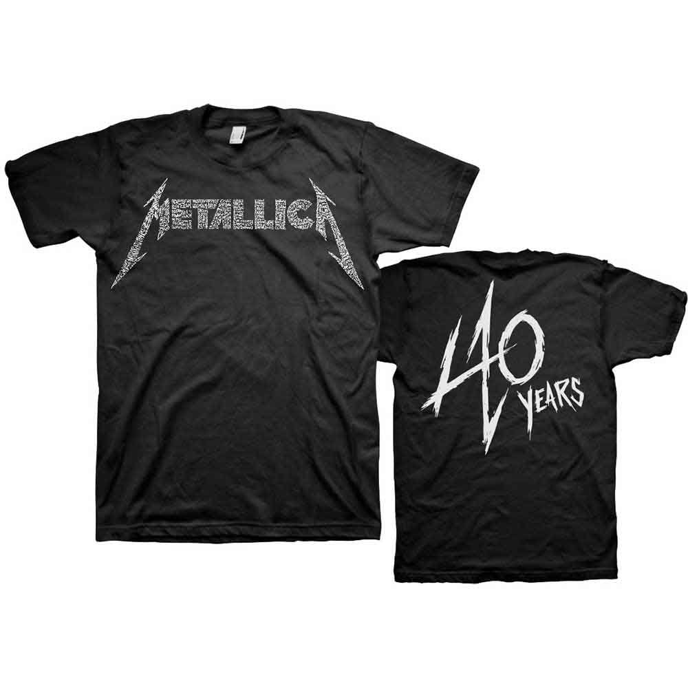 METALLICA UNISEX T-SHIRT: 40TH ANNIVERSARY SONGS LOGO (BLACK) (BACK PRINT)