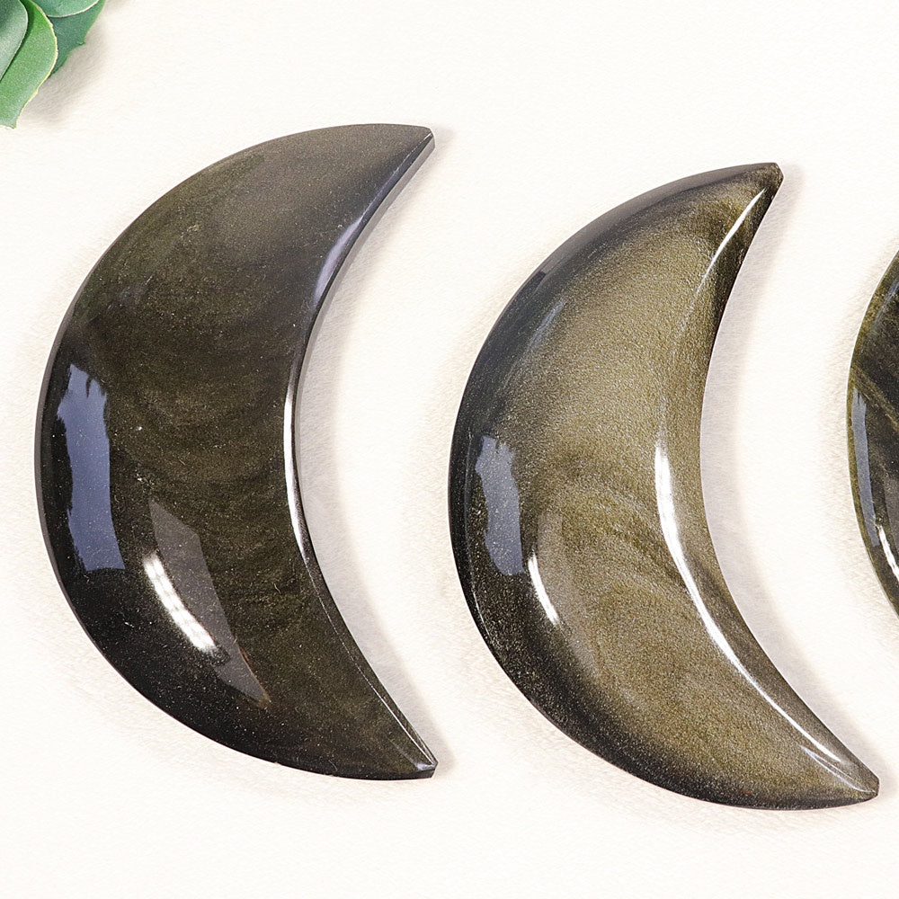 Golden Sheen Obsidian Crescent Moon