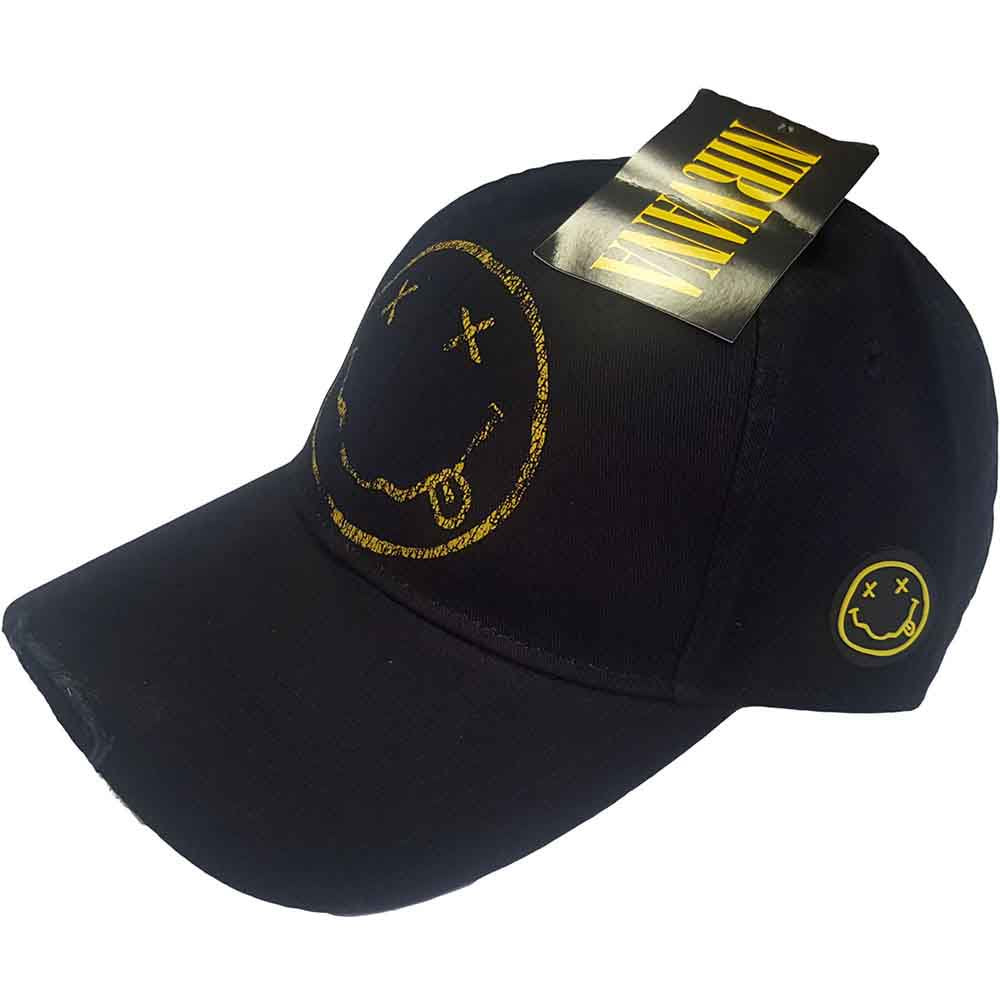 NIRVANA UNISEX BASEBALL CAP: HAPPY FACE (DISTRESSED)