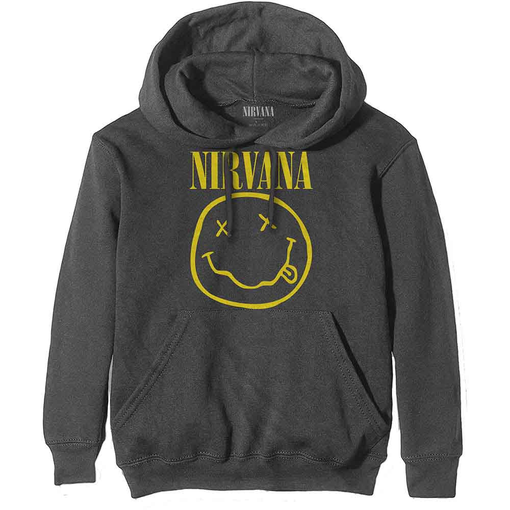 Nirvana Unisex Pullover Hoodie Grey - Yellow Happy Face