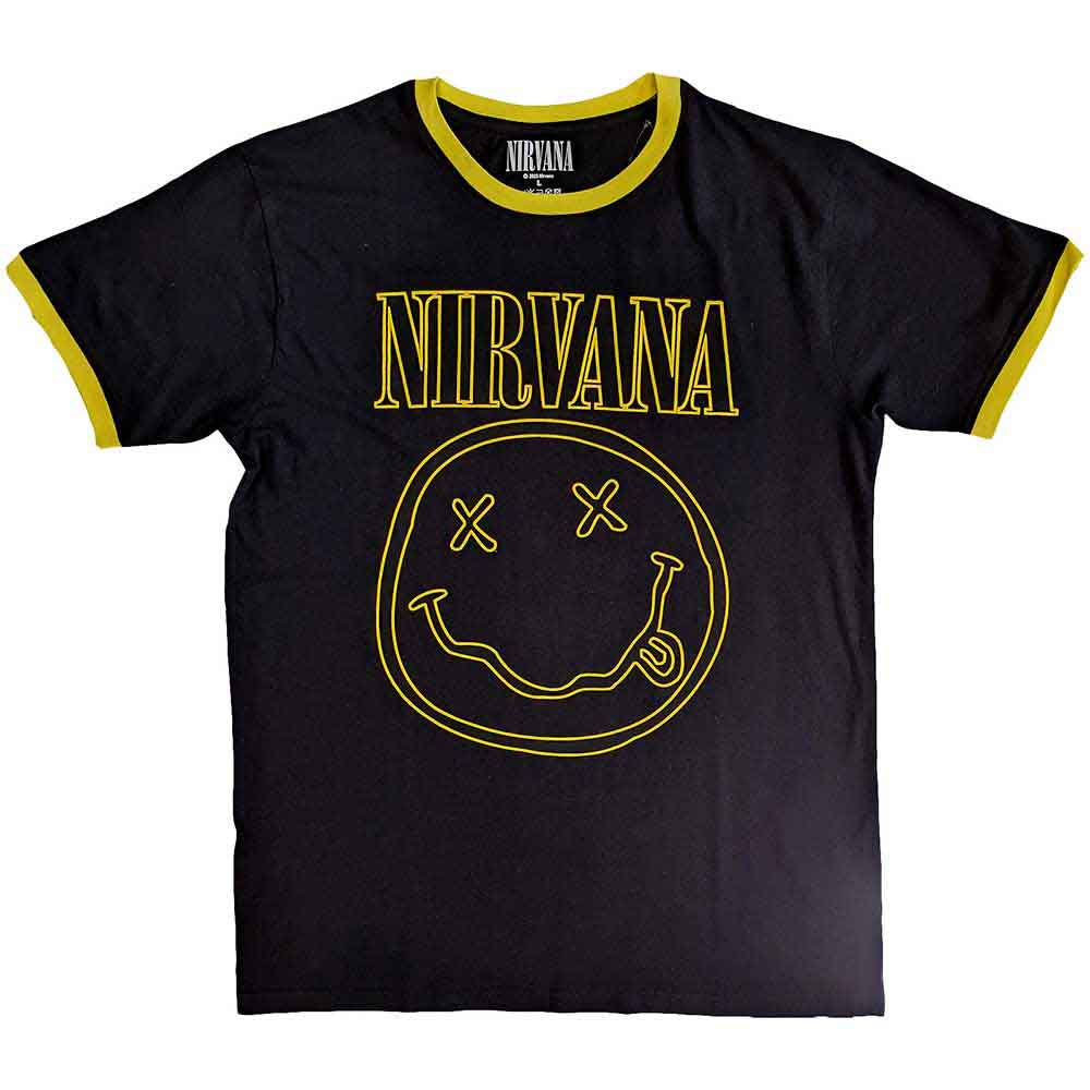 Nirvana Happy Face Outline Ringer T-Shirt