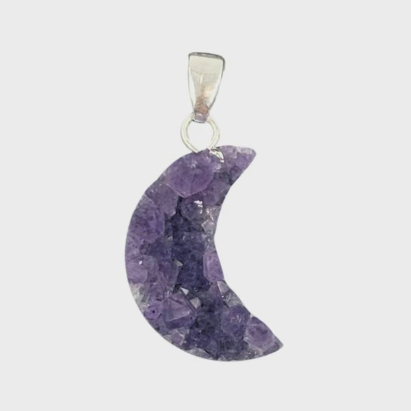 Amethyst Druzy Moon Pendant - 925 Sterling