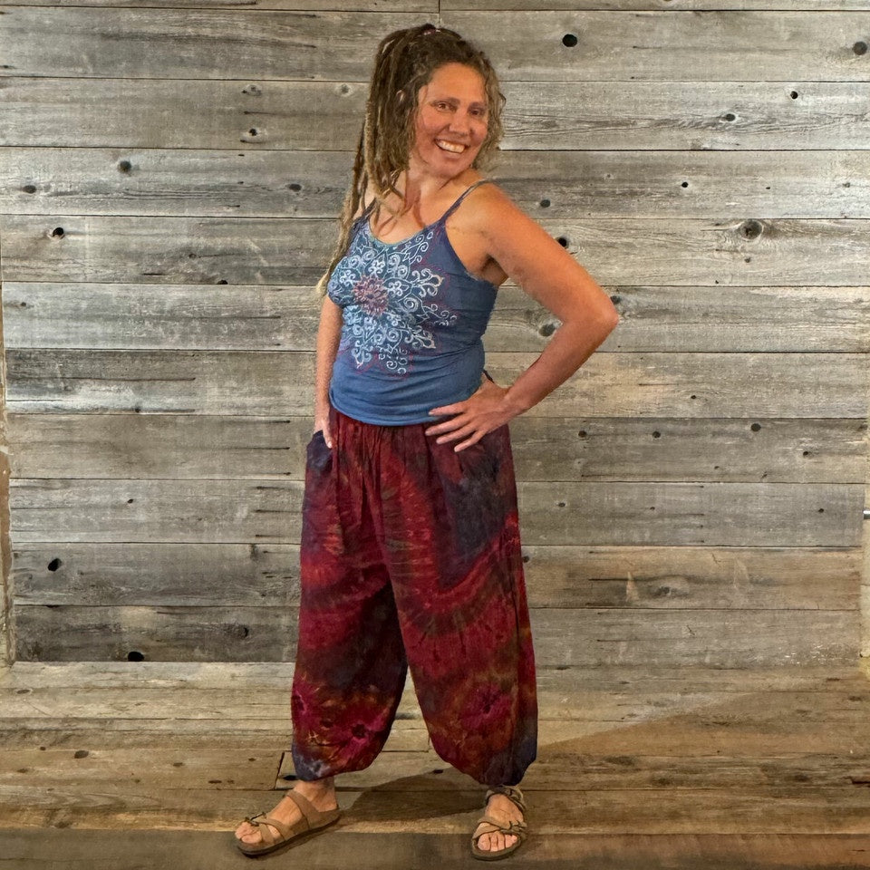 Earth Song Flat Rayon Mudmee Tie Dye Elastic Waist Harem Pants