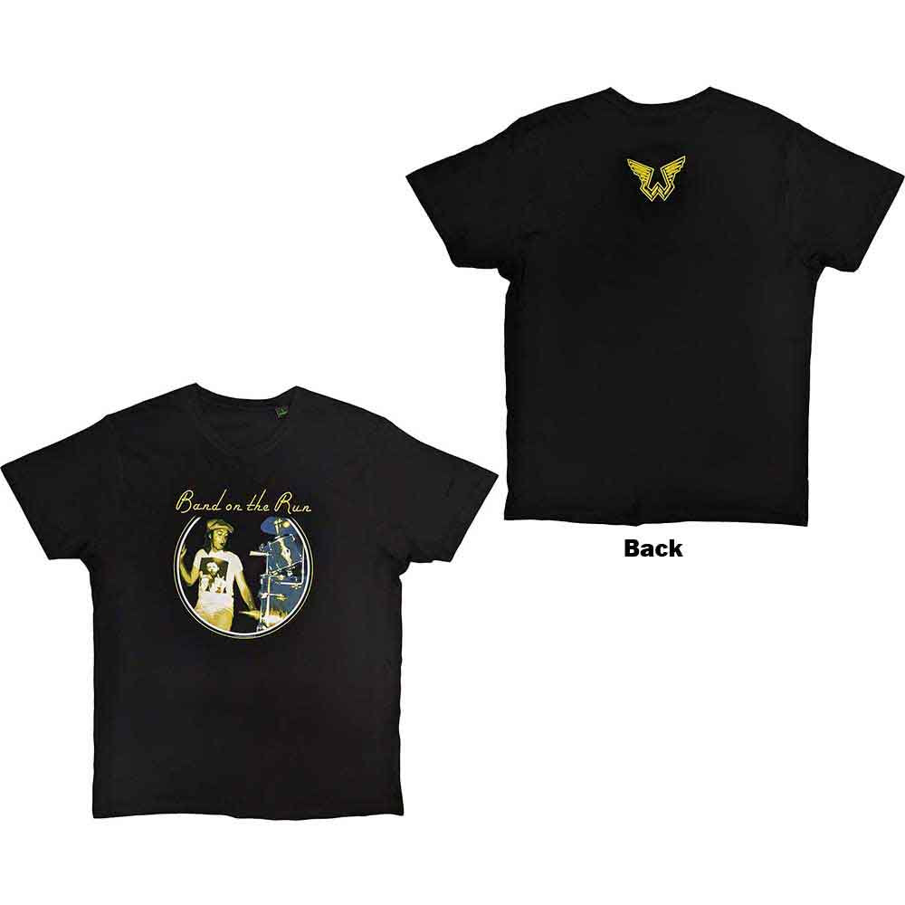 Paul McCartney Unisex T-Shirt Wings Band On The Run Black Back Print