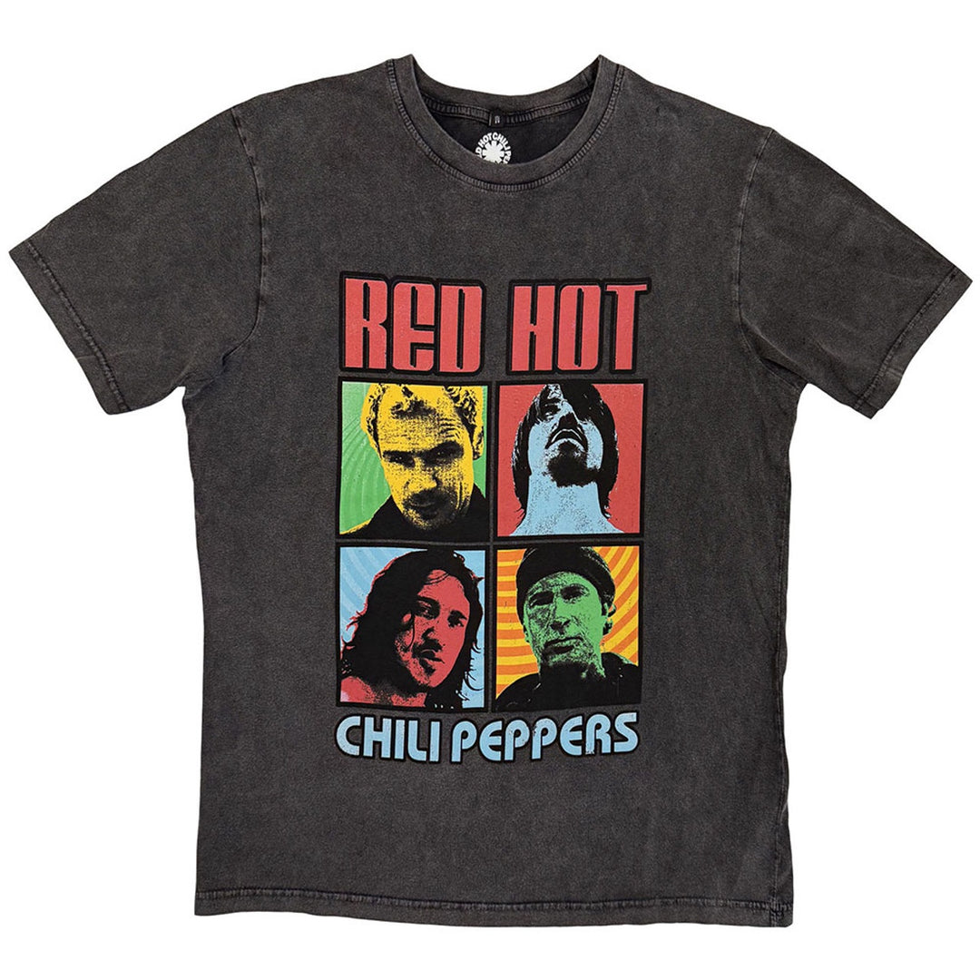 Red Hot Chili Peppers Unisex Stone Wash T-Shirt - Portrait Photos (Charcoal Grey)