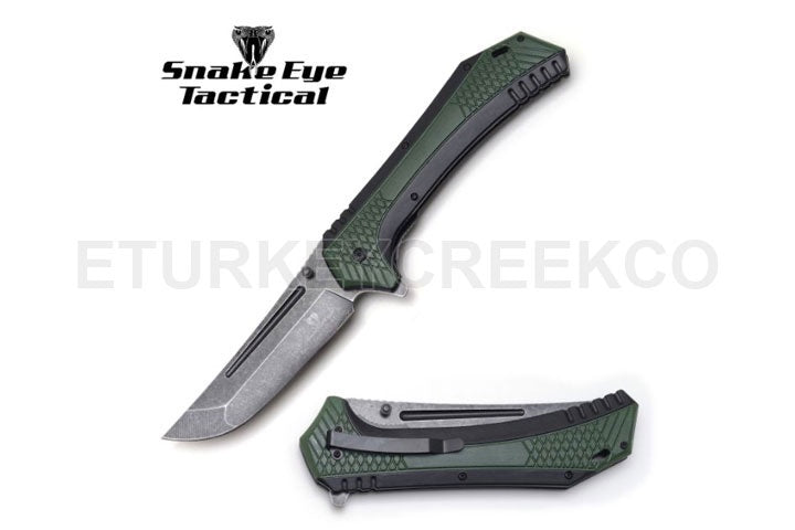 Snake Eye Tactical Giant Spring Assist Knife 7" Closed - Green