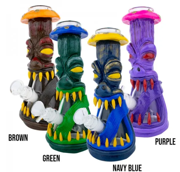 10 INCH HAND PAINTED BEAKER MUSHROOM MONSTER 706GM WATER PIPE