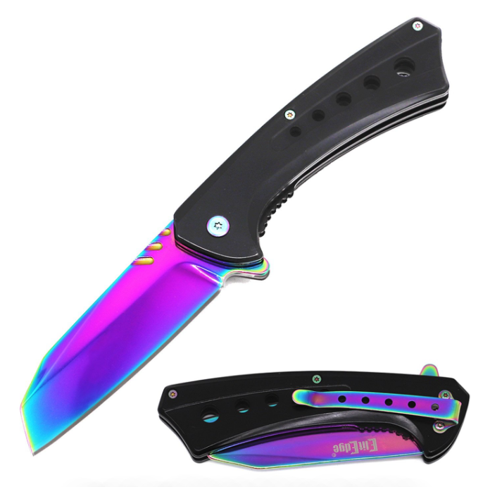 Tactical Spring Assisted Open Pocket Rainbow Cleaver Razor Folding Knife