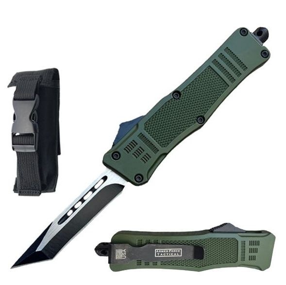 7" Street Walker Out Of The Front OTF Knife Army Green Tanto Blade