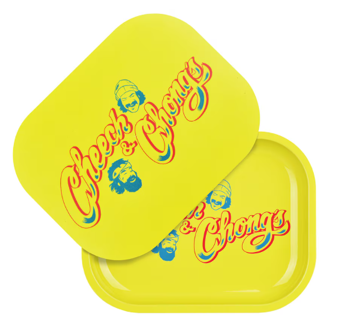 Cheech & Chong's x Pulsar Mini Metal Rolling Tray w/ Lid | Yellow Logo | 7" x 5.5"