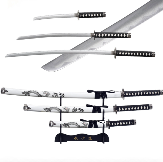 3pc White Dragon Katana Set
