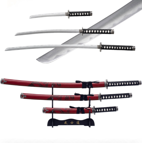3pc Red Dragon Japanese Katana Set