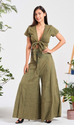 Solid Wide Leg Elastic Waist Pants