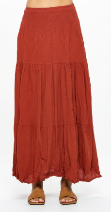 Solid Color Smoked Tiered Maxi Skirt