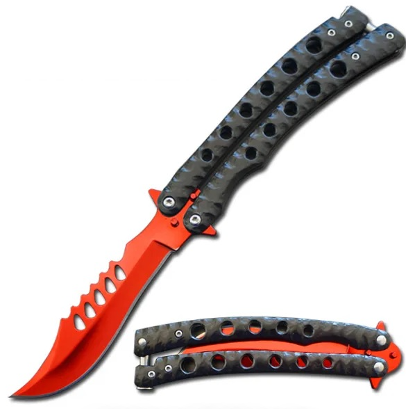 9" The Predator Curved Red Blade Butterfly Knife