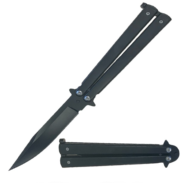 5" Closed Black Stainless Steel Sandblast Butterfly Knife