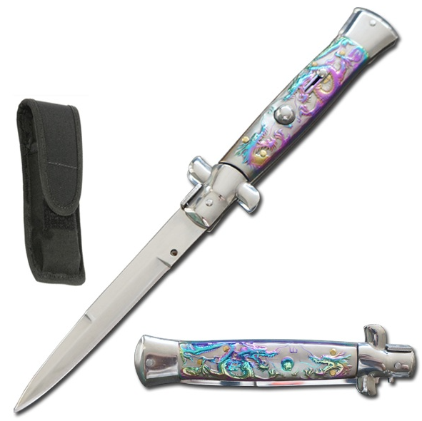 9.75" Italian Milano Stiletto Dragon Handle Automatic Knife