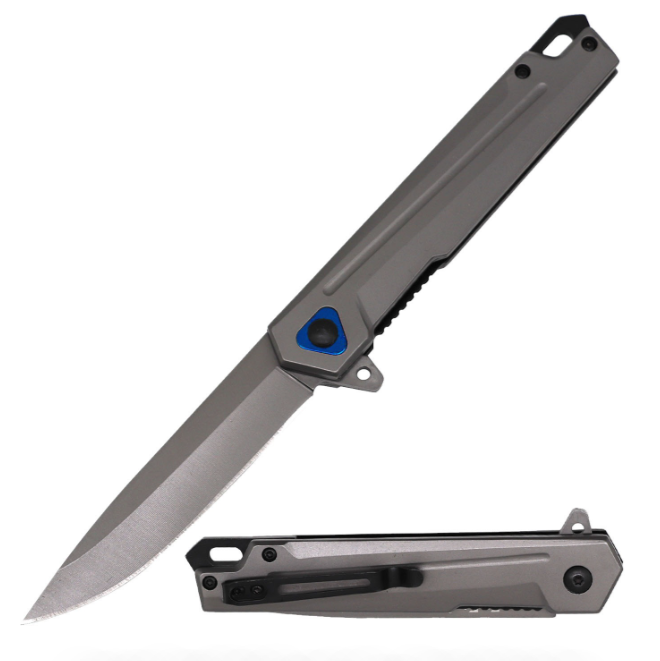 Grey Titanium Coated Handle Rescue Spring Assist Open Folding Pocket Knife