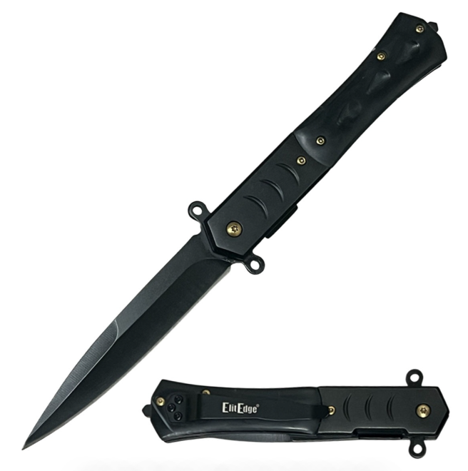 Black Pearl Handle Spring Assisted Pocket Knife Spear Point Blade