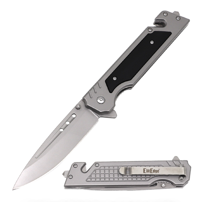 9'' Spring Assist Folding Pocket Knife - Tactical Multitool Silver G10 Handle