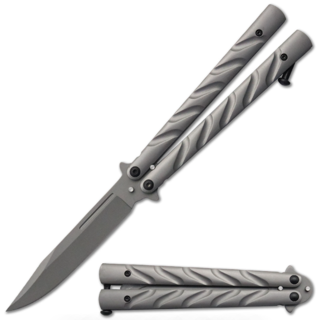 5.25" Closed Length Grey Vortex Balisong Butterfly Flipper Knife
