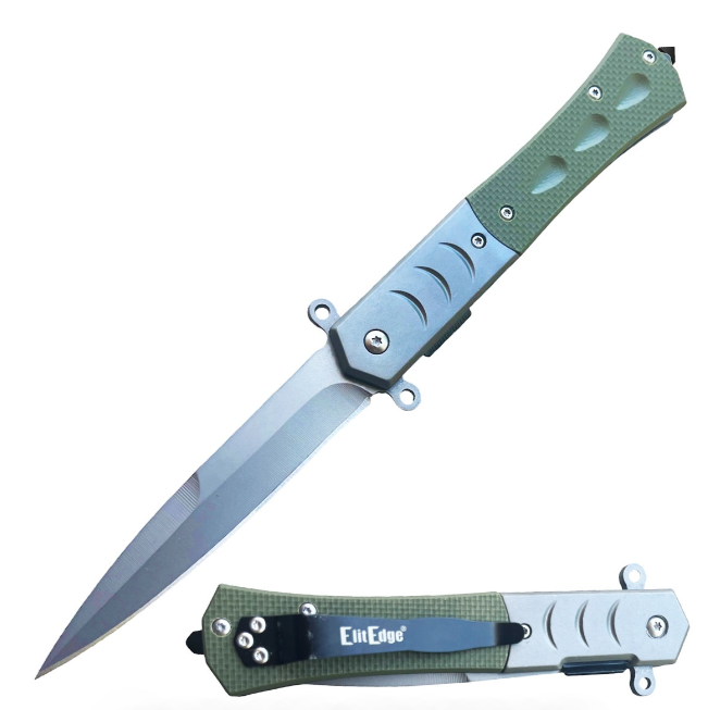 Military Green G10 Spring Assisted Pocket Knife Spear Point Blade