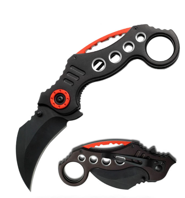 5.25" Closed Spring Assisted Folder Karambit Tactical Knife - Black