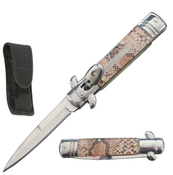 7.75" Automatic Switchblade Lever Lock Knife - Snake Skin Handle